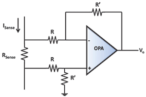Figure 2. Op-amp as difference amplifier for current sensing application.